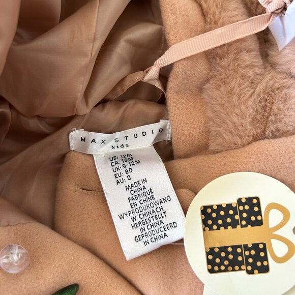 NWT Max Studio Tan Faux Wool & Faux Fur Hooded Coat With Mittens 12 Months - Picture 4 of 5